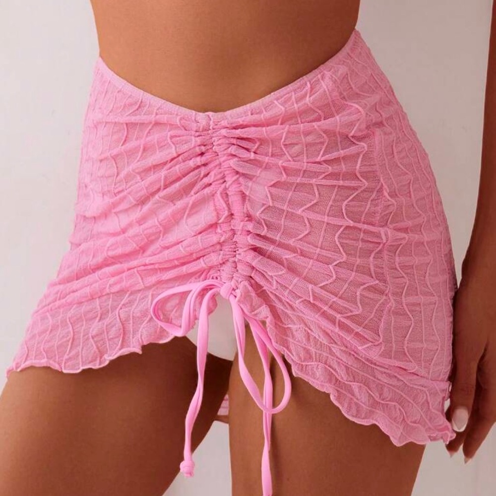 Drawstring Asymmetrical Split Hem Swim Cover-Up